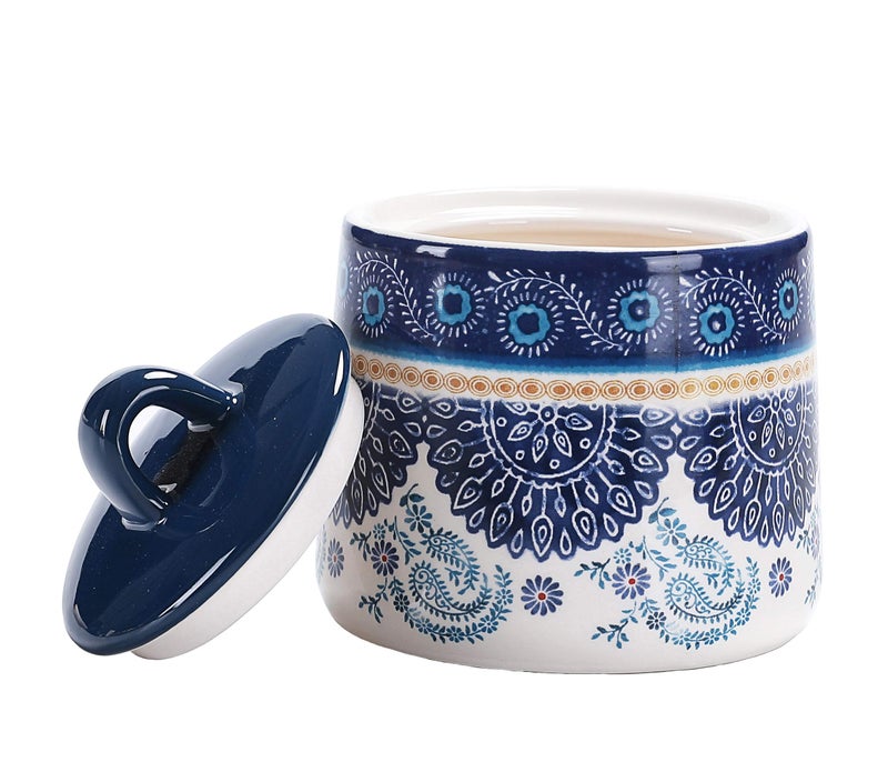 Bico Blue Talavera Ceramic Sugar and Creamer Set, Sugar Bowl with Lid, Cute Container for Coffee Bar, Kitchen Countertop Accessories, Microwave and Dishwasher Safe - Image 3